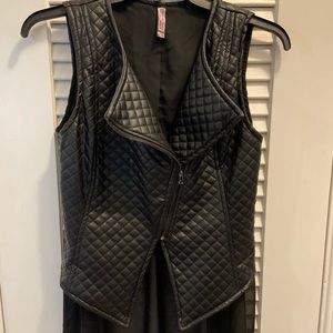 Black leatherette vest with chiffon skirt tail